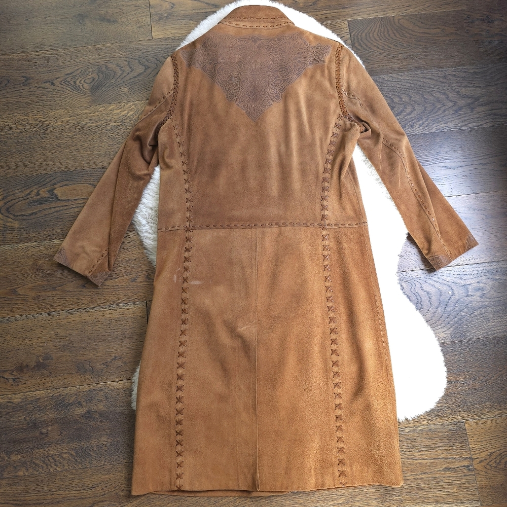 RARE Vintage Ralph Lauren Western Boho Suede Whip Stitch Tooled Leather Jacket - Picture 8 of 13